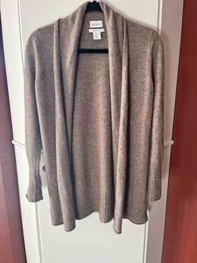 Nicole Miller Open-Front Long Knit Cardigan in Taupe